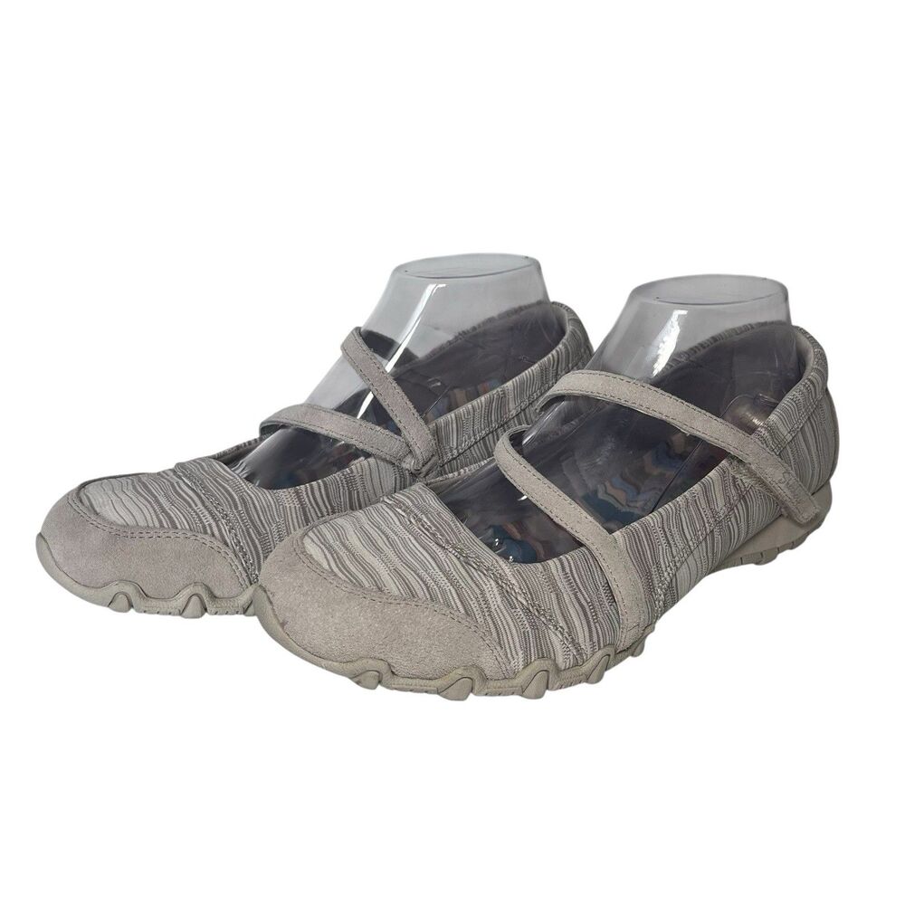 Skechers Bikers Relaxed Fit Mary Jane Sneakers Casual Comfort Gray Women 10